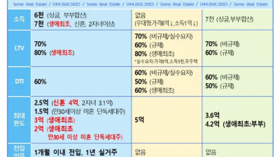 디딤돌, 특례보금자리론, 보금자리론 정리 표