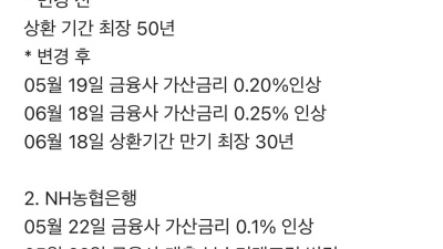 대출 규제에 따른 현행 금융권 대출 조건 정리